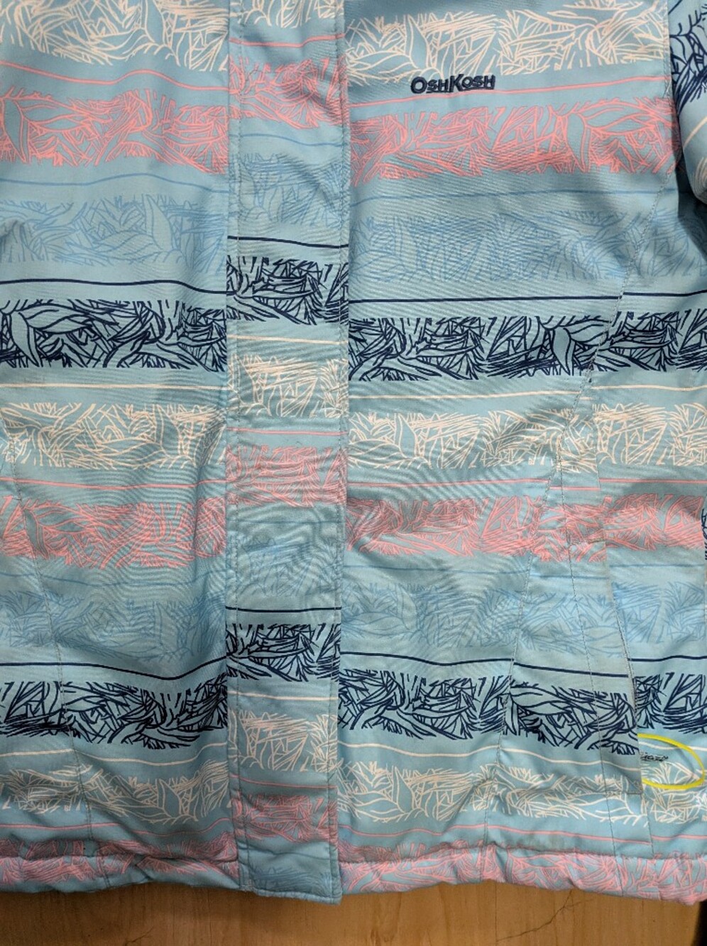 OshKosh B'gosh Girls' Winter Jacket Size 10 Light Blue Striped Faux Fur Hood - Picture 2 of 8